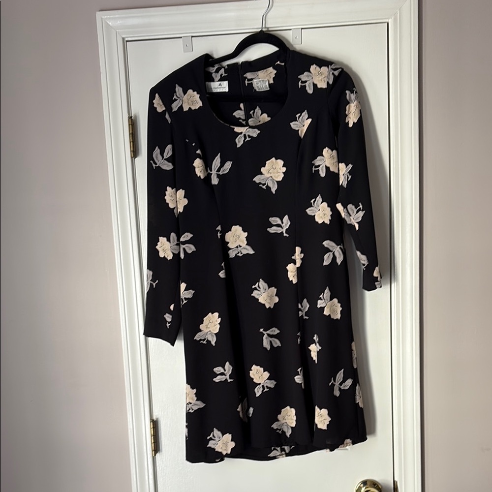 Liz Claiborne Black Dress with Cream Floral Design